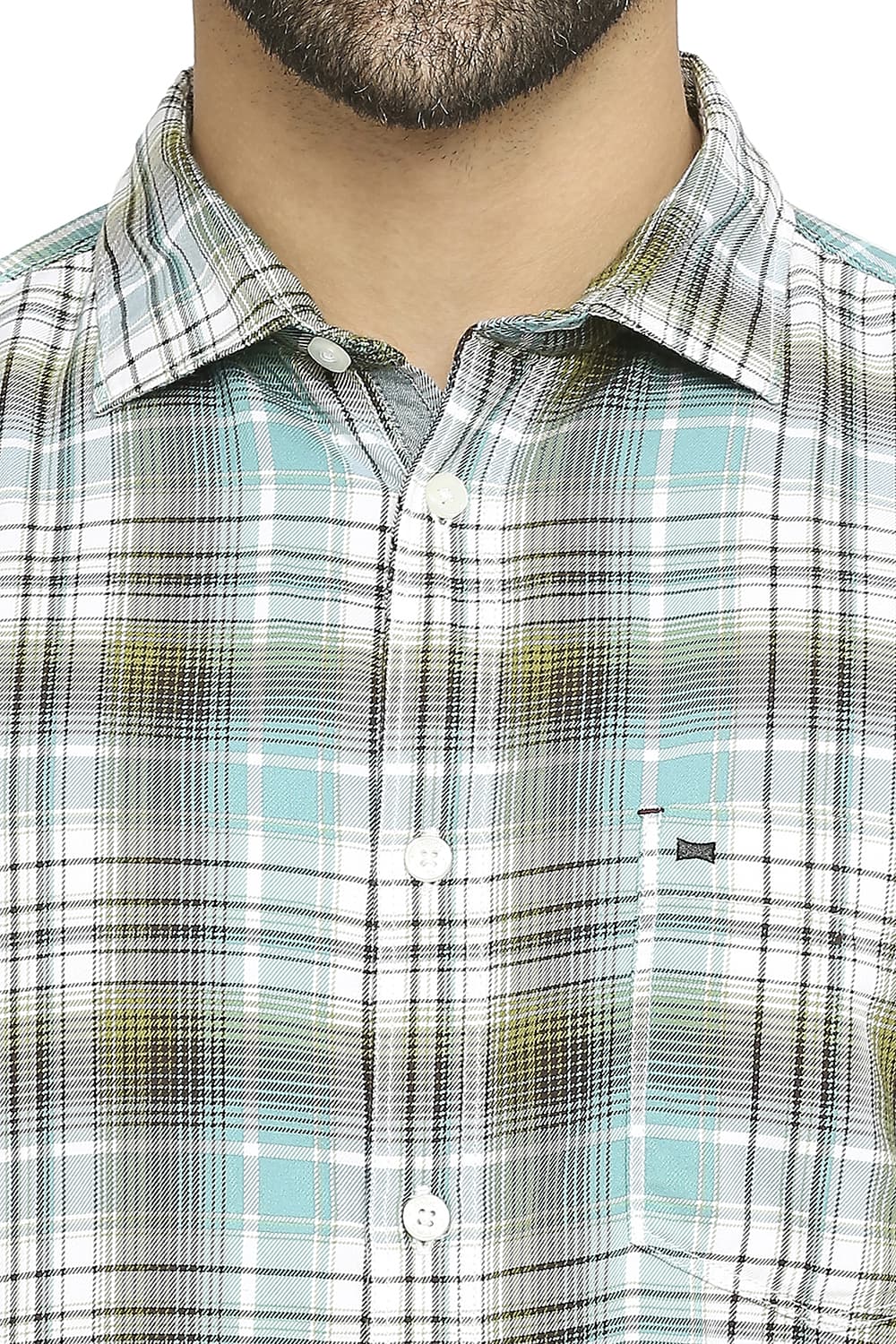 BASICS SLIM FIT COTTON POLYESTER TWILL CHECKS SHIRT