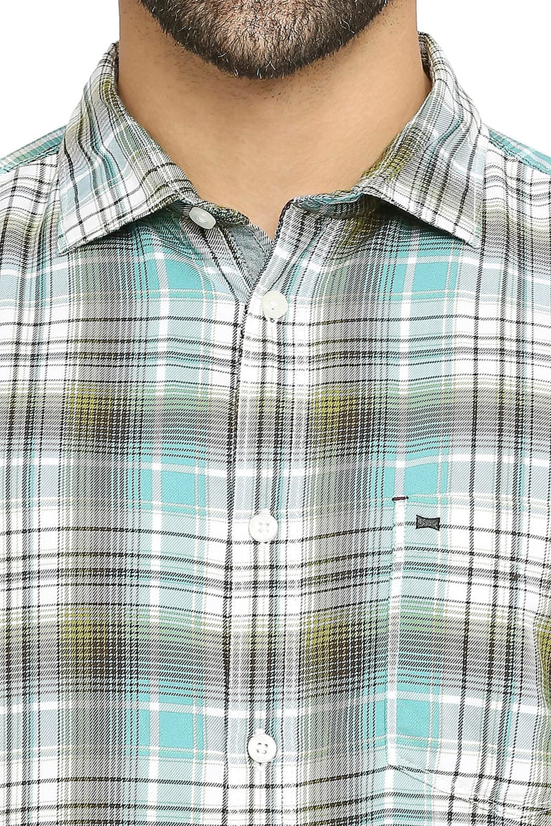 BASICS SLIM FIT COTTON POLYESTER TWILL CHECKS SHIRT