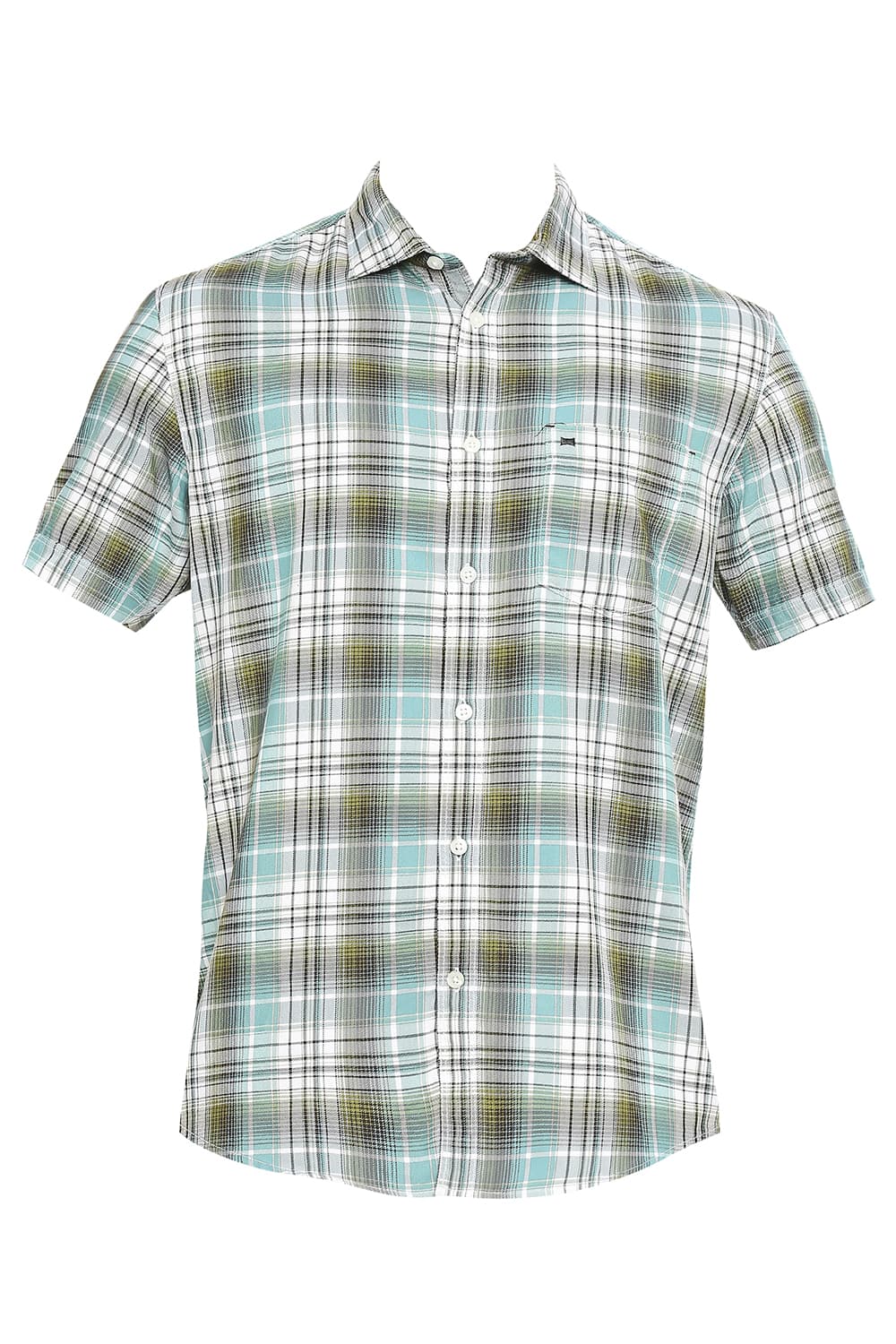 BASICS SLIM FIT COTTON POLYESTER TWILL CHECKS HALFSLEEVES SHIRT