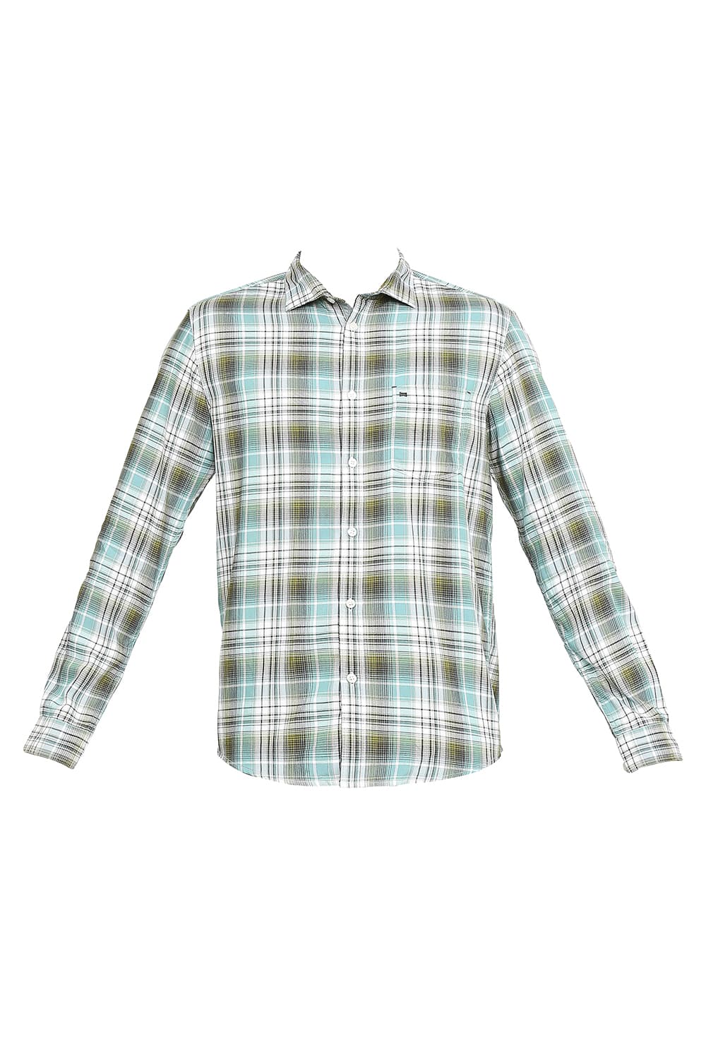 BASICS SLIM FIT COTTON POLYESTER TWILL CHECKS SHIRT