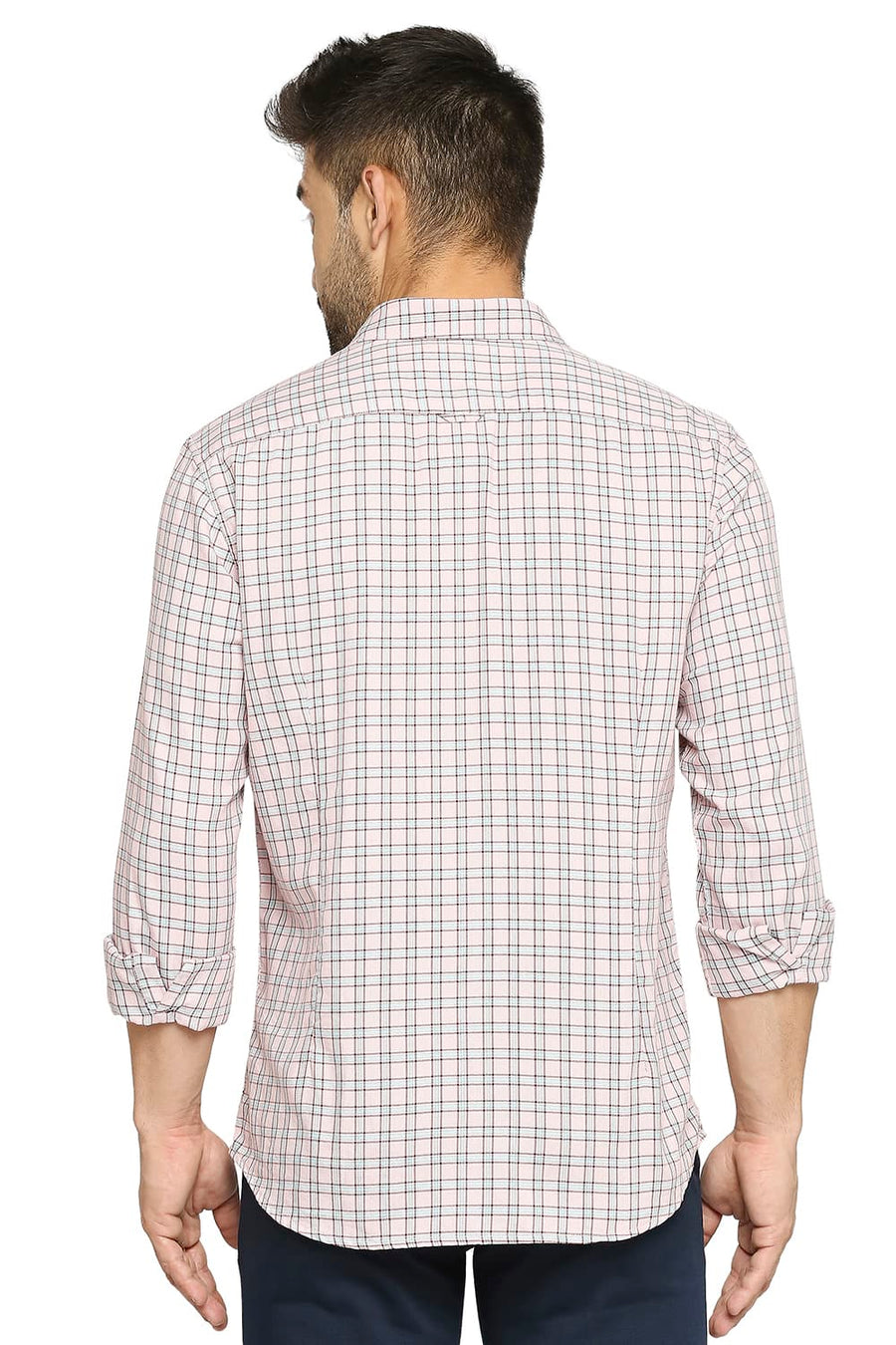BASICS SLIM FIT SILVER PINK COTTON POLYESTER TWILL CHECKS SHIRT