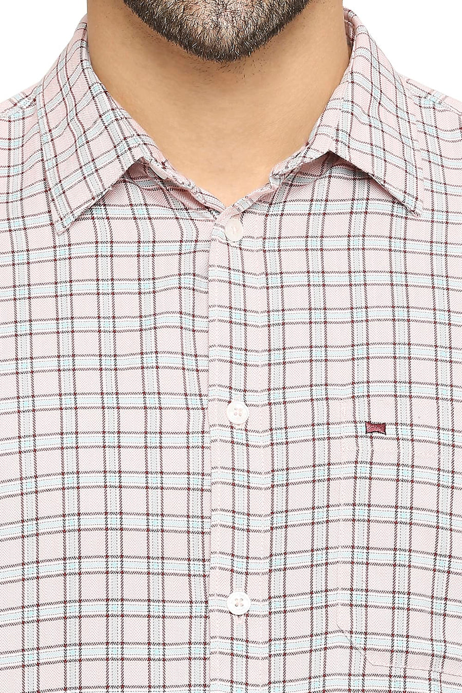 BASICS SLIM FIT SILVER PINK COTTON POLYESTER TWILL CHECKS SHIRT