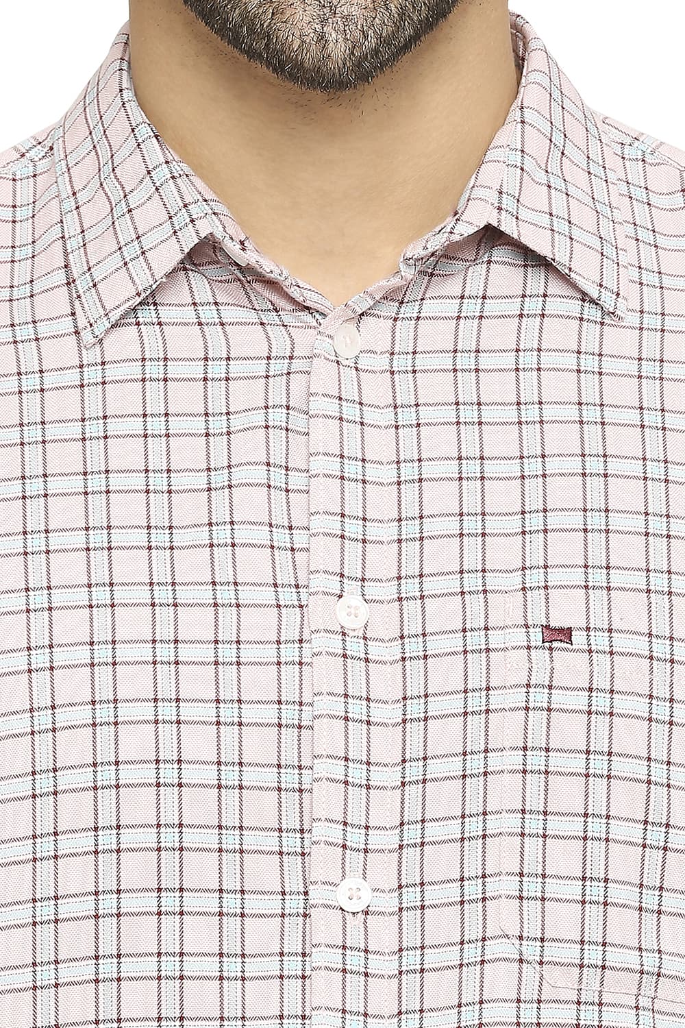 BASICS SLIM FIT COTTON POLYESTER TWILL CHECKS SHIRT