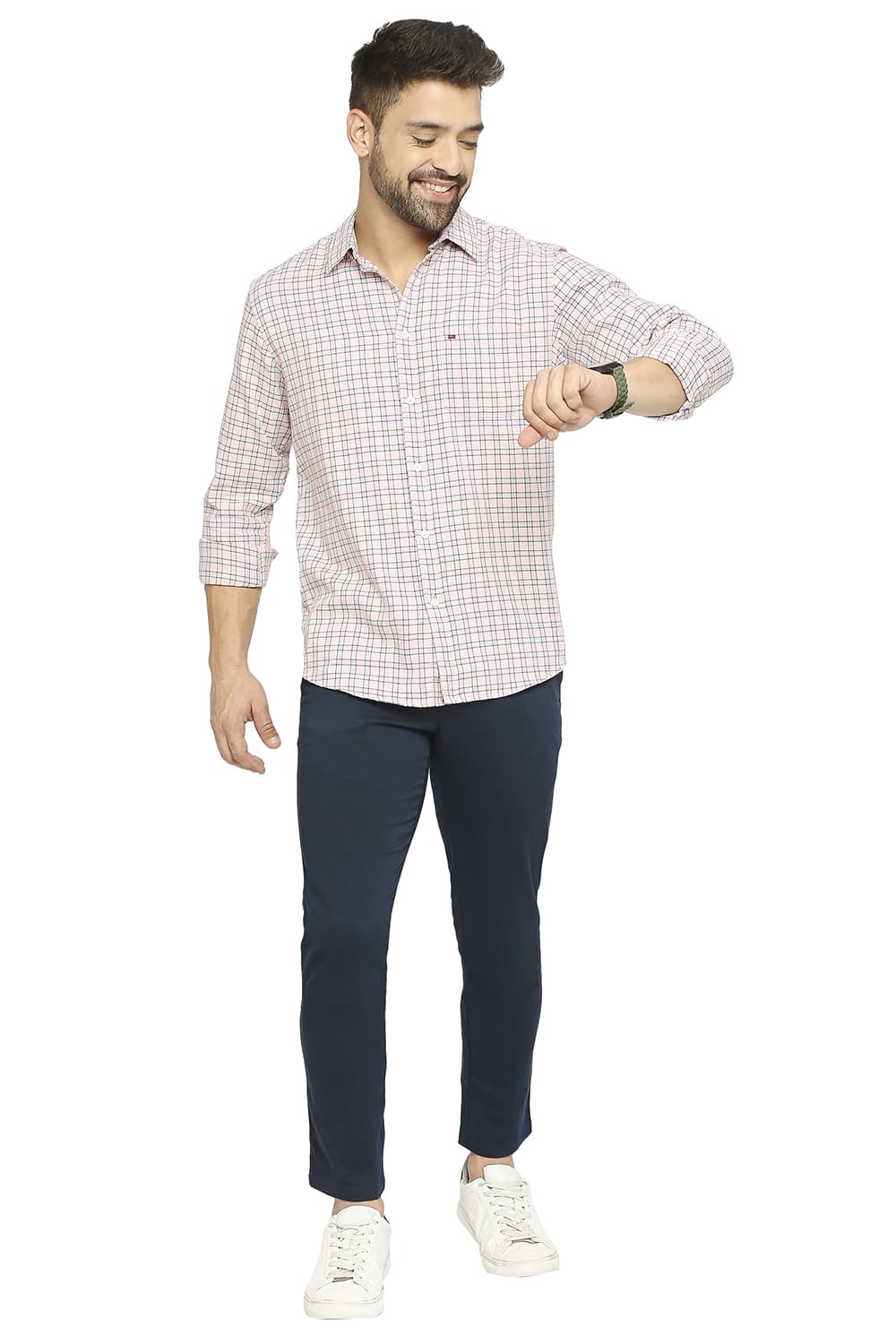 BASICS SLIM FIT COTTON POLYESTER TWILL CHECKS SHIRT