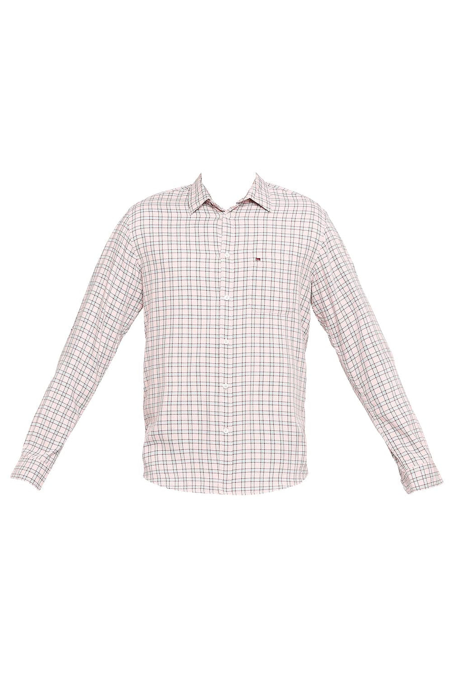BASICS SLIM FIT SILVER PINK COTTON POLYESTER TWILL CHECKS SHIRT