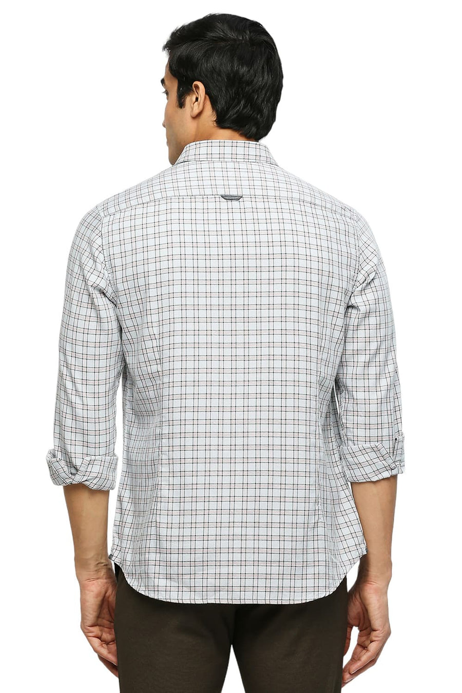 BASICS SLIM FIT GLACIER GREY COTTON POLYESTER TWILL CHECKS SHIRT