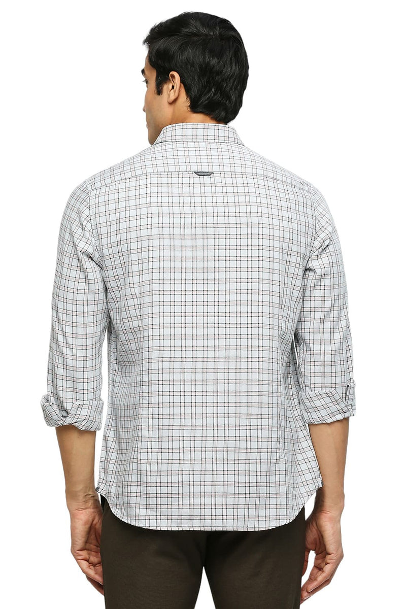 BASICS SLIM FIT COTTON POLYESTER TWILL CHECKS SHIRT