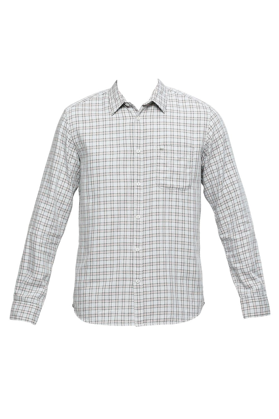 BASICS SLIM FIT GLACIER GREY COTTON POLYESTER TWILL CHECKS SHIRT