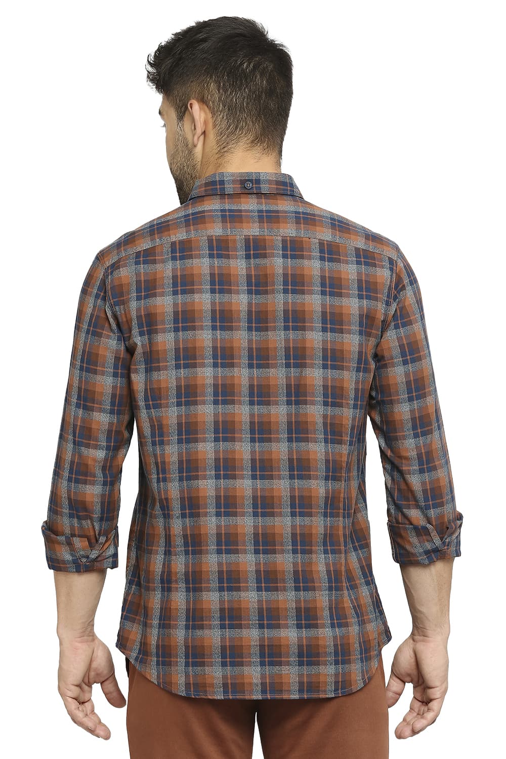 BASICS SLIM FIT COTTON TWILL CHECKS SHIRT