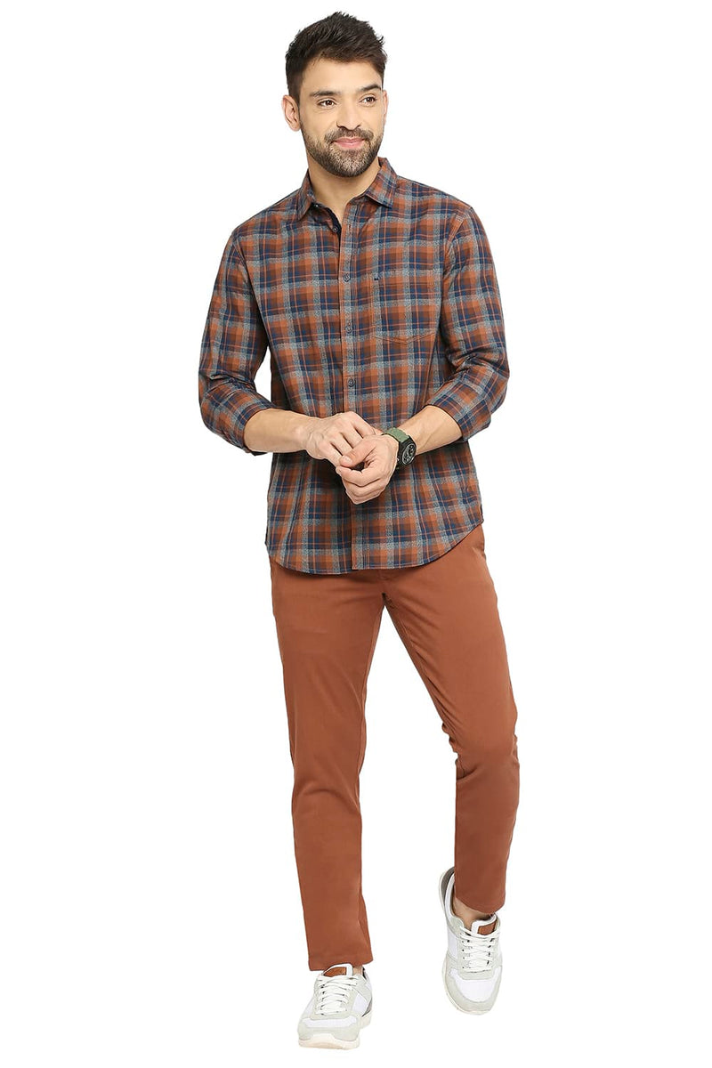 BASICS SLIM FIT COTTON TWILL CHECKS SHIRT