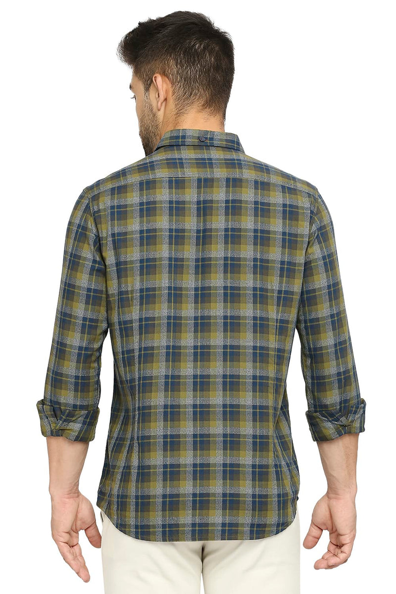 BASICS SLIM FIT COTTON TWILL CHECKS SHIRT