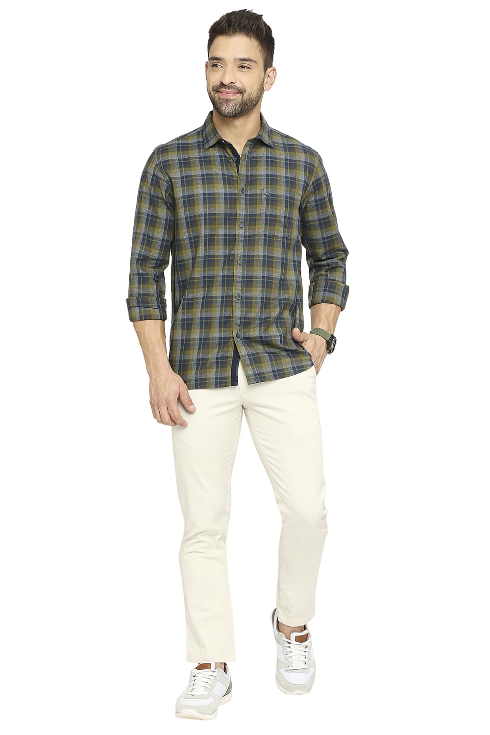 BASICS SLIM FIT COTTON TWILL CHECKS SHIRT