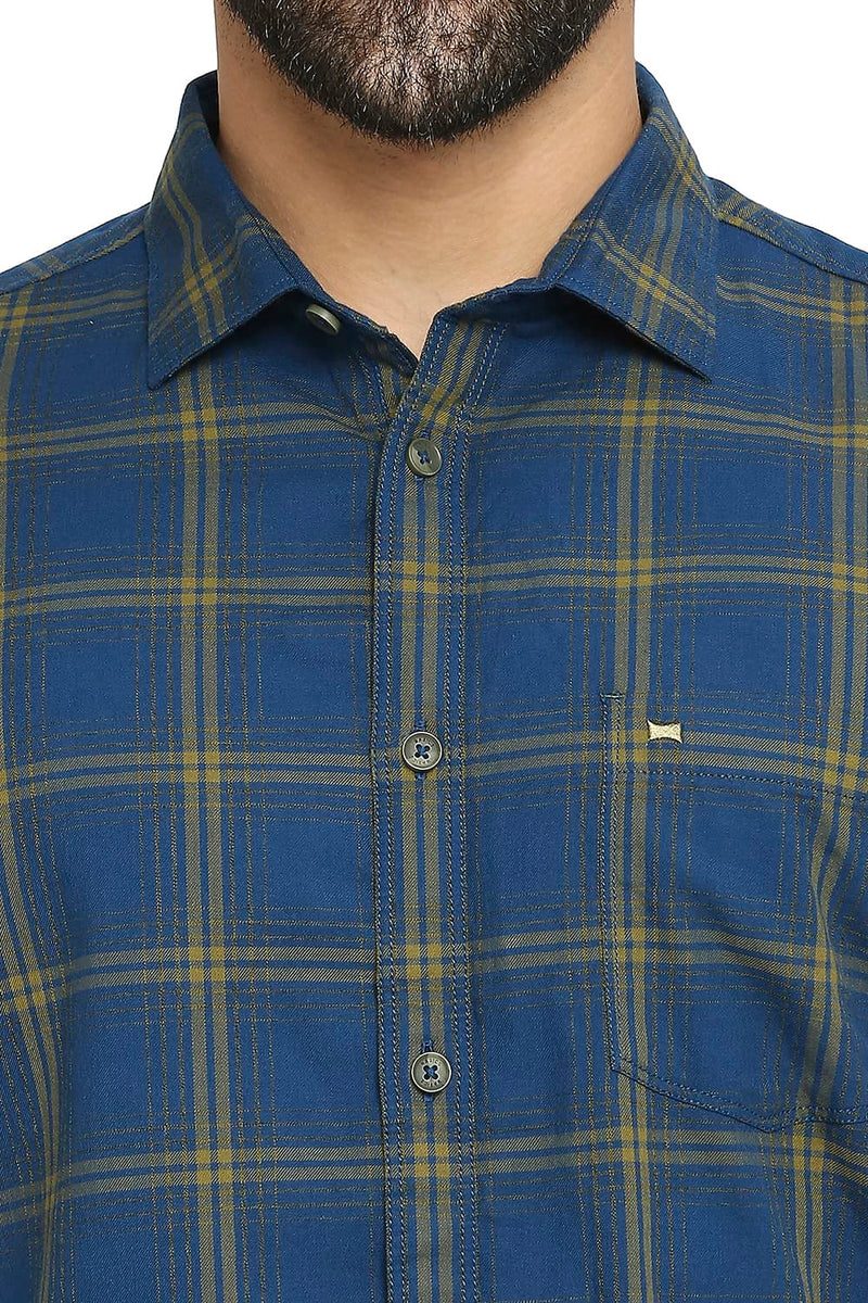 BASICS SLIM FIT COTTON TWILL CHECKS HALFSLEEVES SHIRT