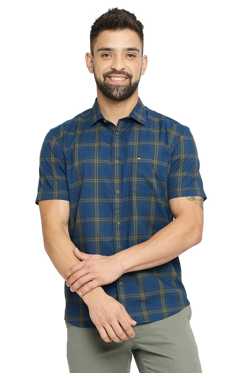 BASICS SLIM FIT COTTON TWILL CHECKS SHIRT