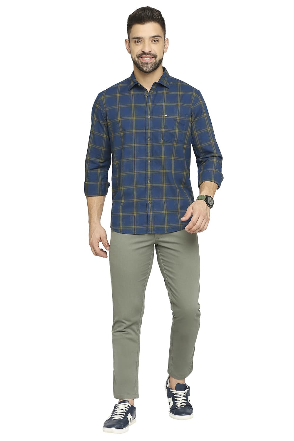 BASICS SLIM FIT COTTON TWILL CHECKS SHIRT