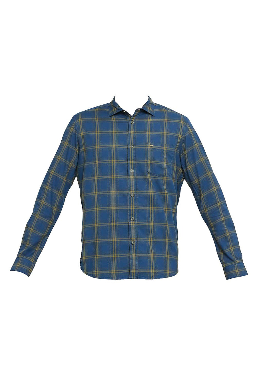 BASICS SLIM FIT CELESTIAL NAVY COTTON TWILL CHECKS SHIRT