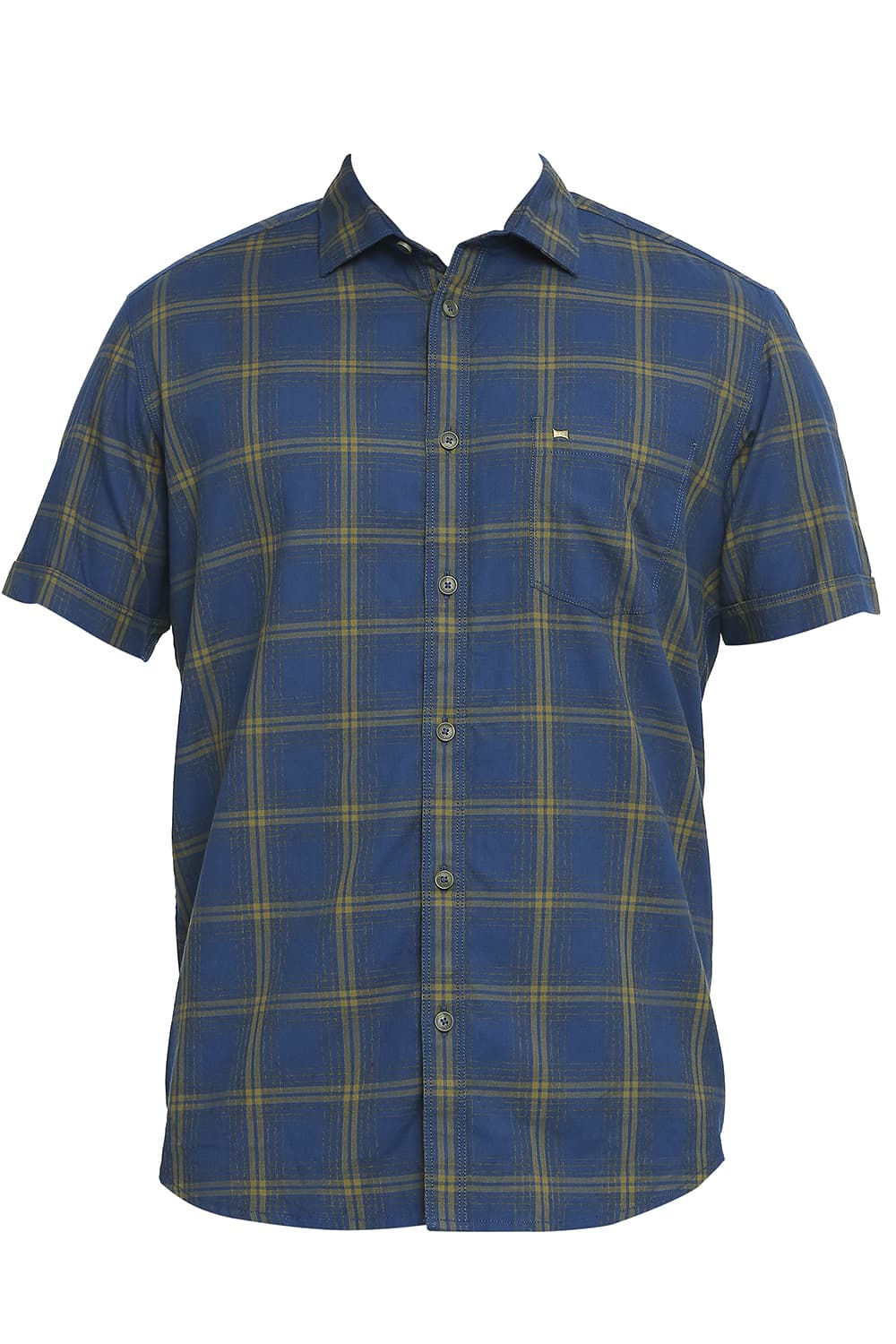 BASICS SLIM FIT COTTON TWILL CHECKS HALFSLEEVES SHIRT