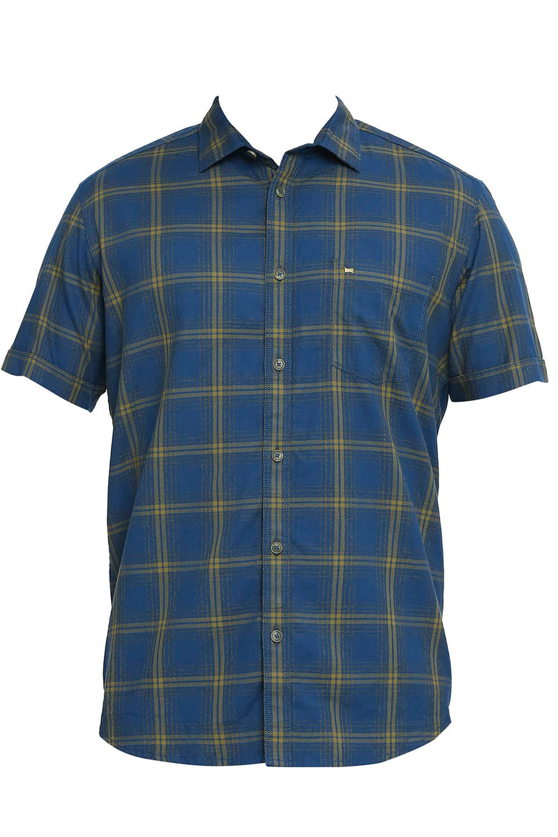 BASICS SLIM FIT COTTON TWILL CHECKS HALFSLEEVES SHIRT