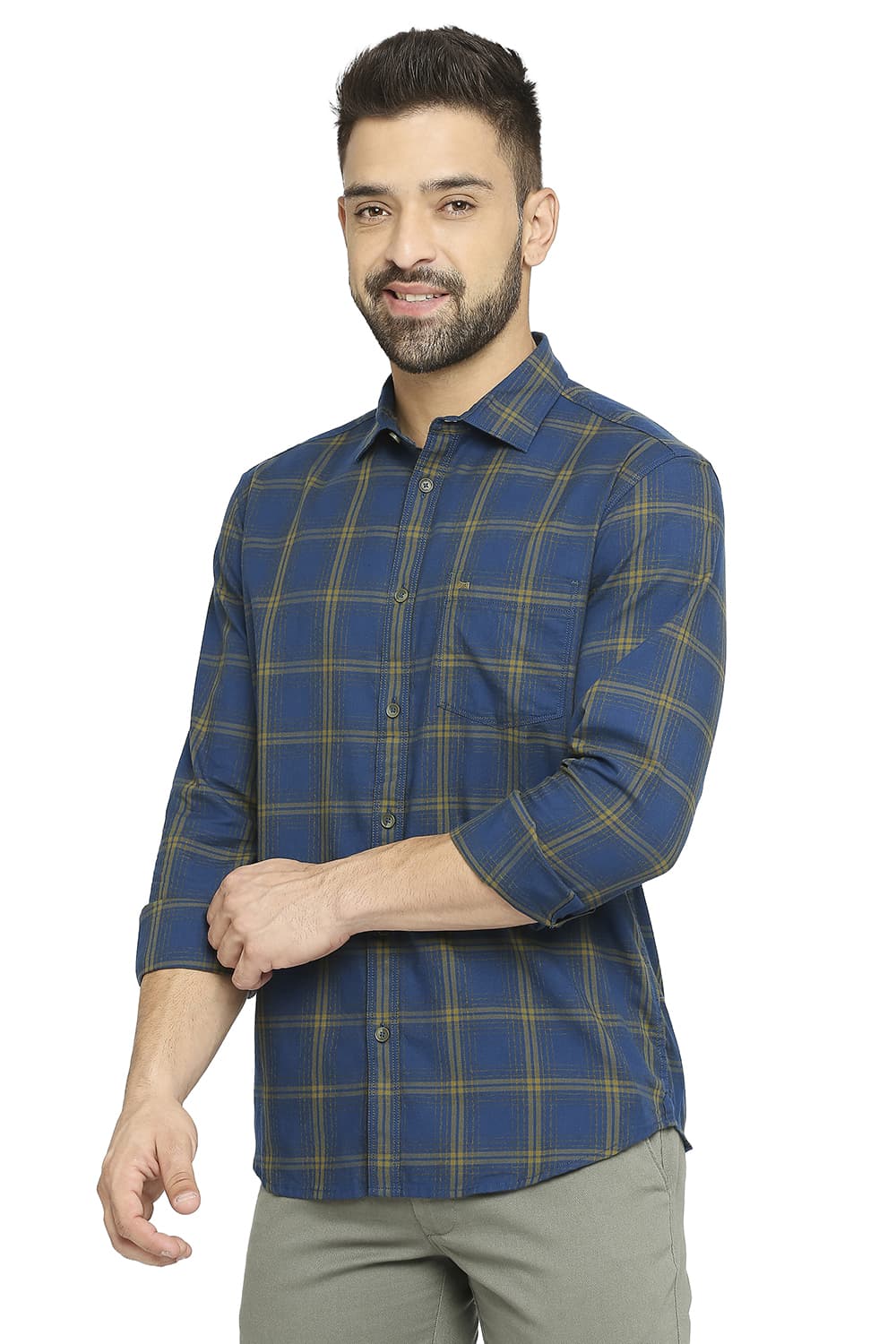 BASICS SLIM FIT COTTON TWILL CHECKS SHIRT