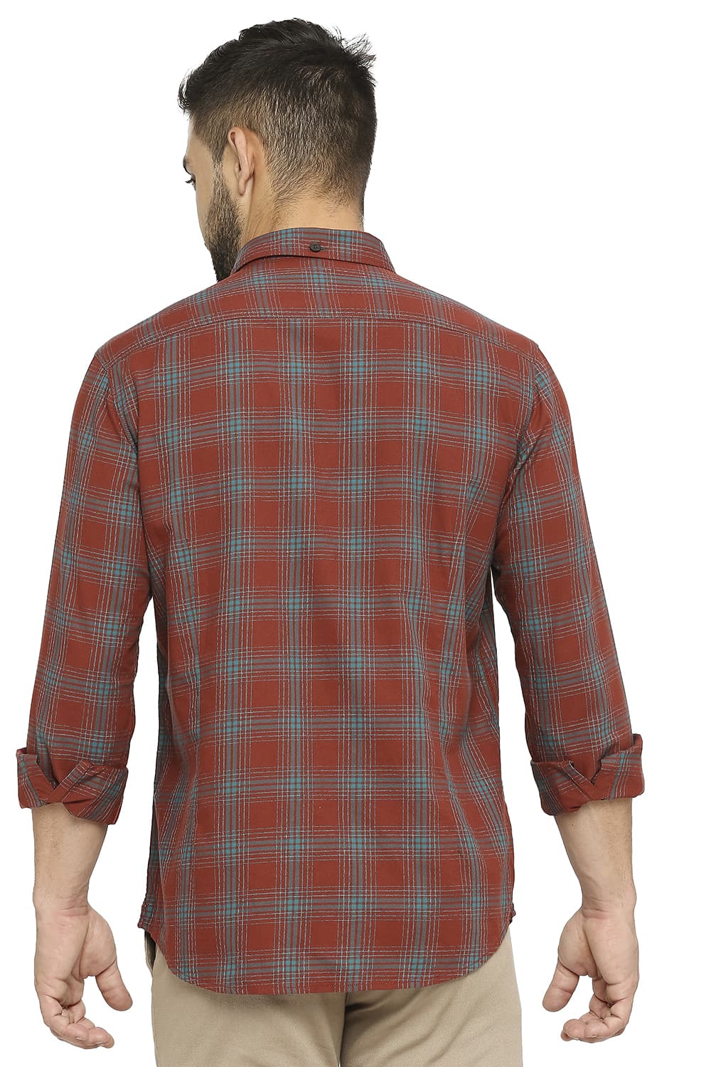 BASICS SLIM FIT COTTON TWILL CHECKS SHIRT