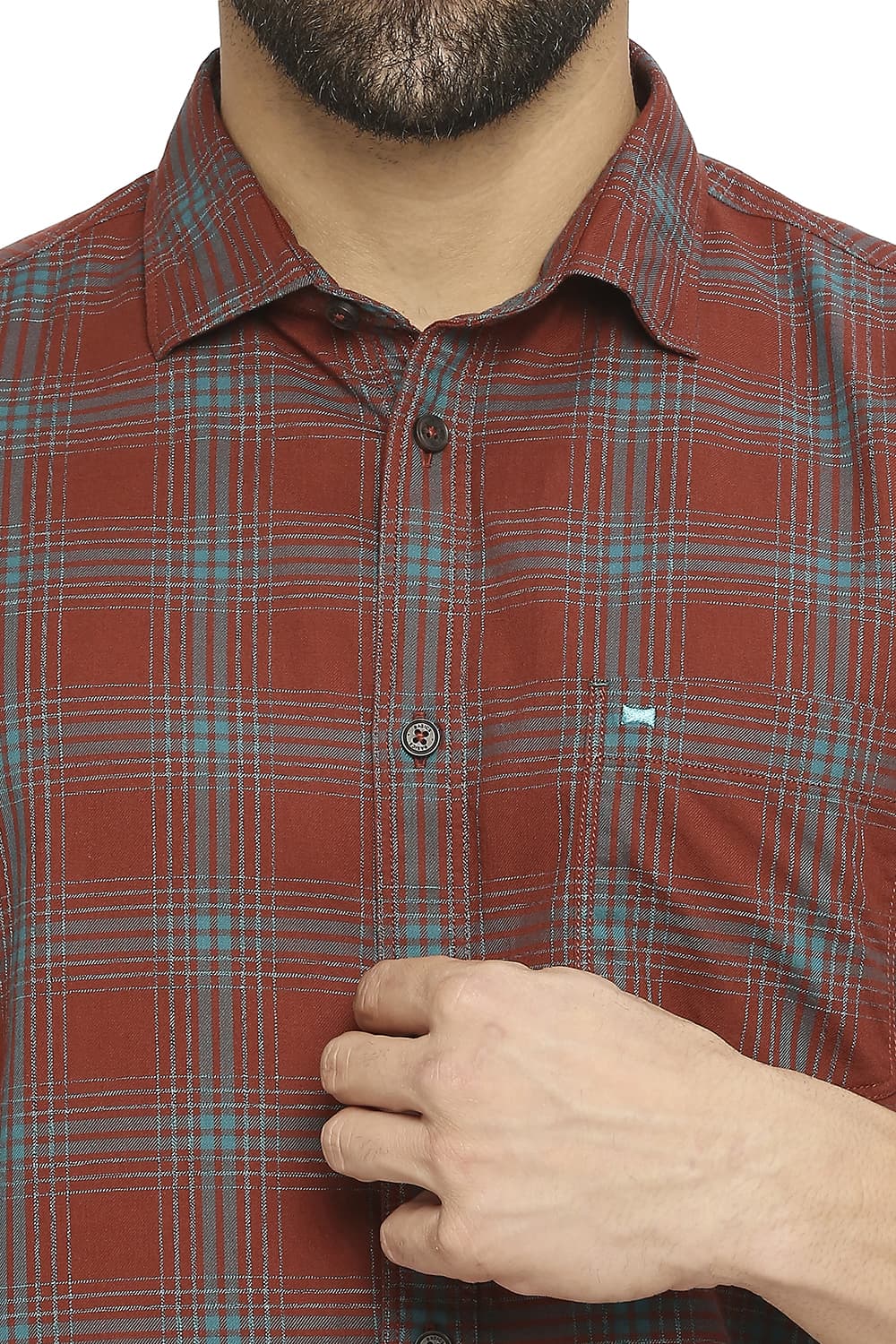 BASICS SLIM FIT COTTON TWILL CHECKS HALFSLEEVES SHIRT