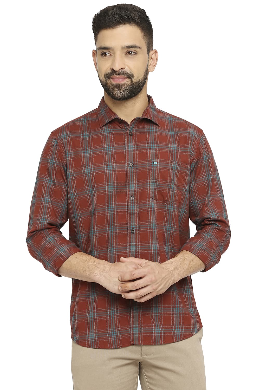 BASICS SLIM FIT COTTON TWILL CHECKS SHIRT