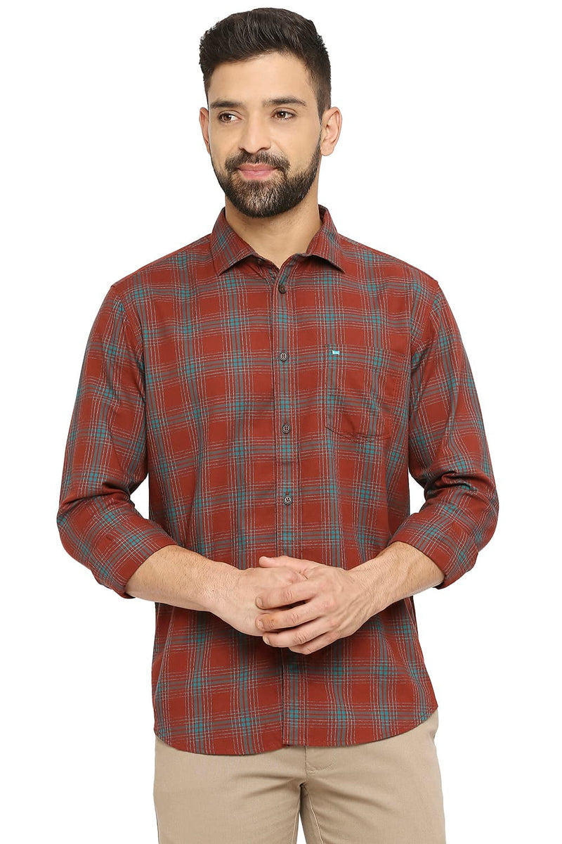 BASICS SLIM FIT COTTON TWILL CHECKS SHIRT