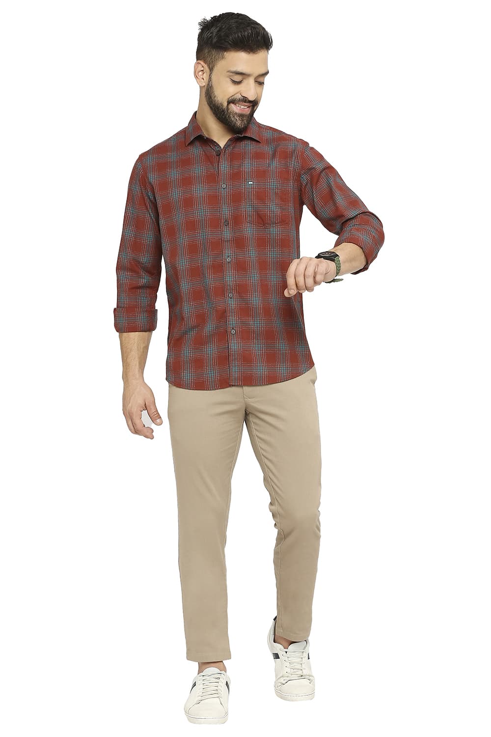 BASICS SLIM FIT COTTON TWILL CHECKS SHIRT