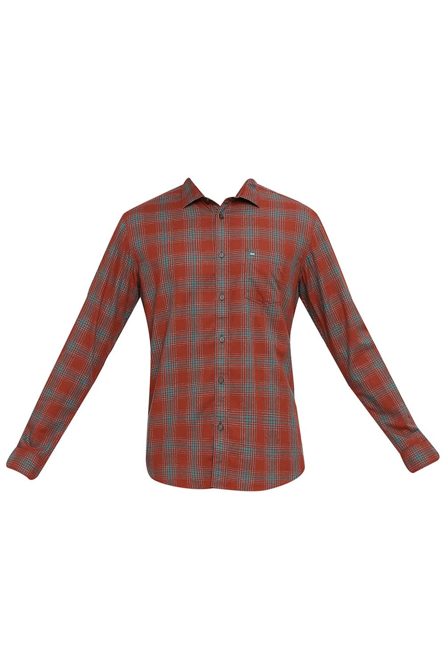 BASICS SLIM FIT AUBURN MAROON COTTON TWILL CHECKS SHIRT