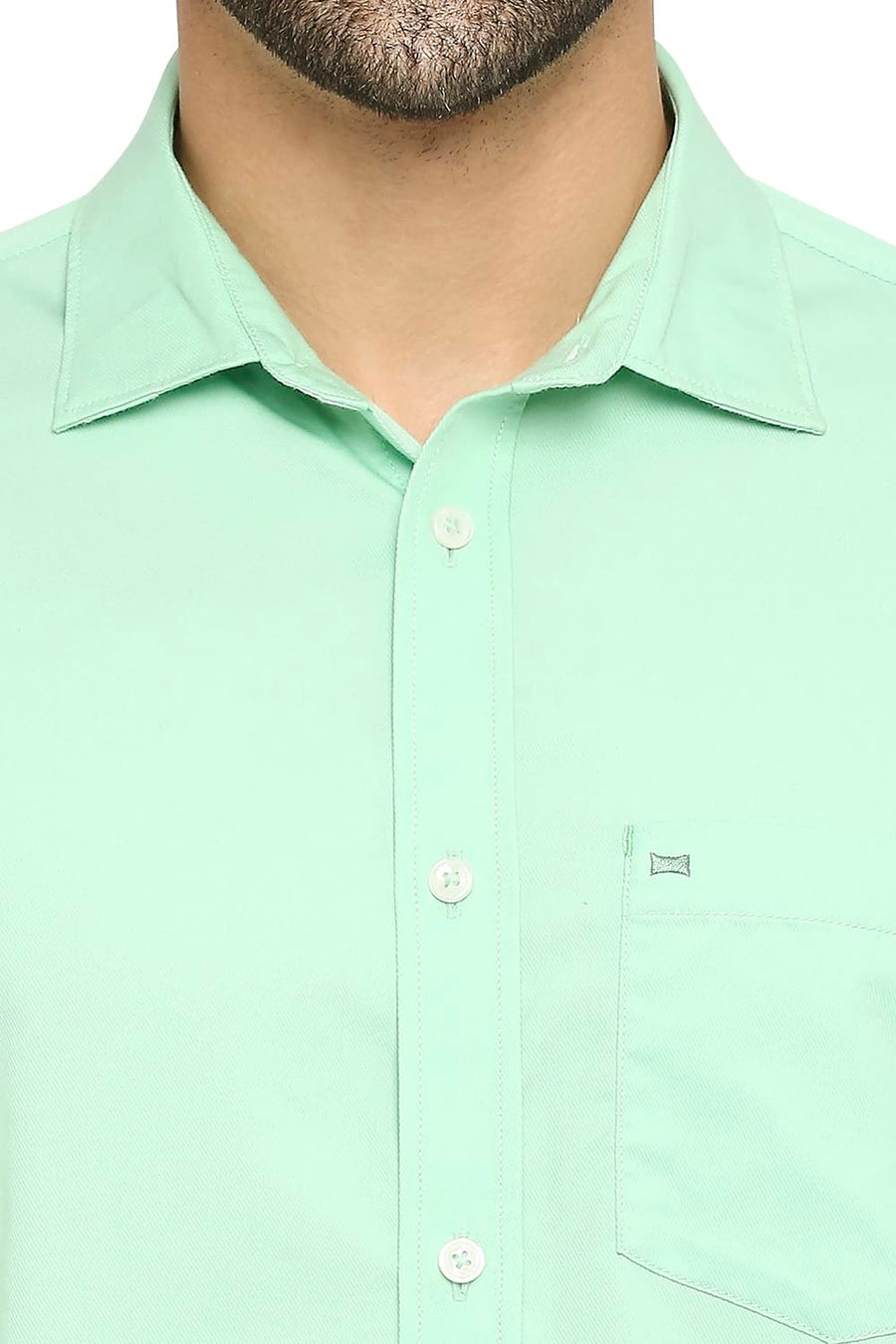 BASICS SLIM FIT HEMLOCK GREEN COTTON POLYESTER CAVALARY TWILL SHIRT