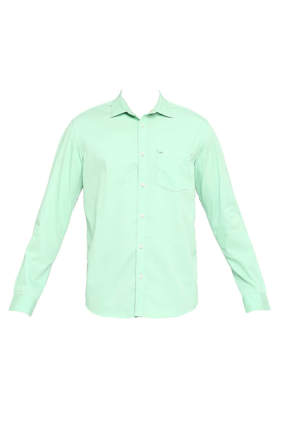 BASICS SLIM FIT HEMLOCK GREEN COTTON POLYESTER CAVALARY TWILL SHIRT