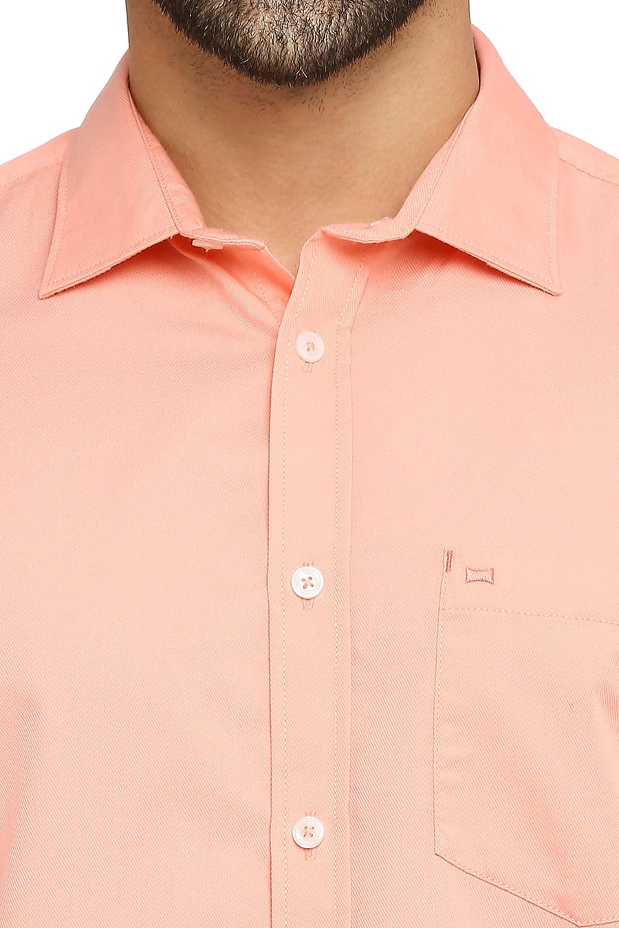 BASICS SLIM FIT PEACH MELBA COTTON POLYESTER CAVALARY TWILL SHIRT