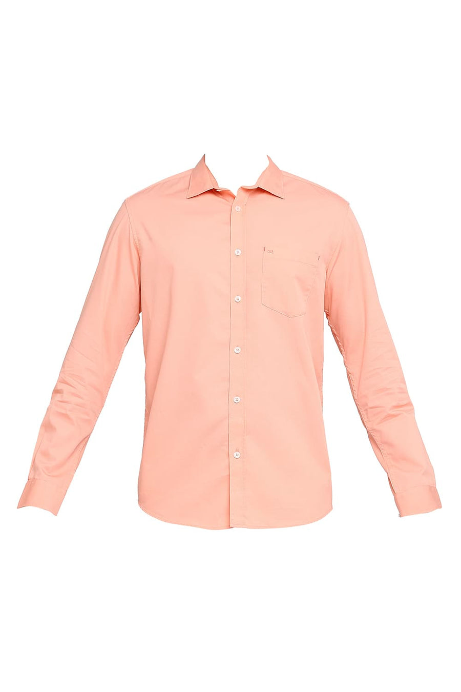 BASICS SLIM FIT PEACH MELBA COTTON POLYESTER CAVALARY TWILL SHIRT