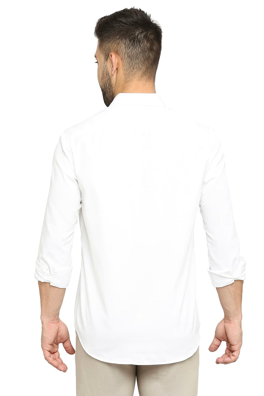 BASICS SLIM FIT BRIGHT WHITE COTTON POLYESTER CAVALARY TWILL SHIRT