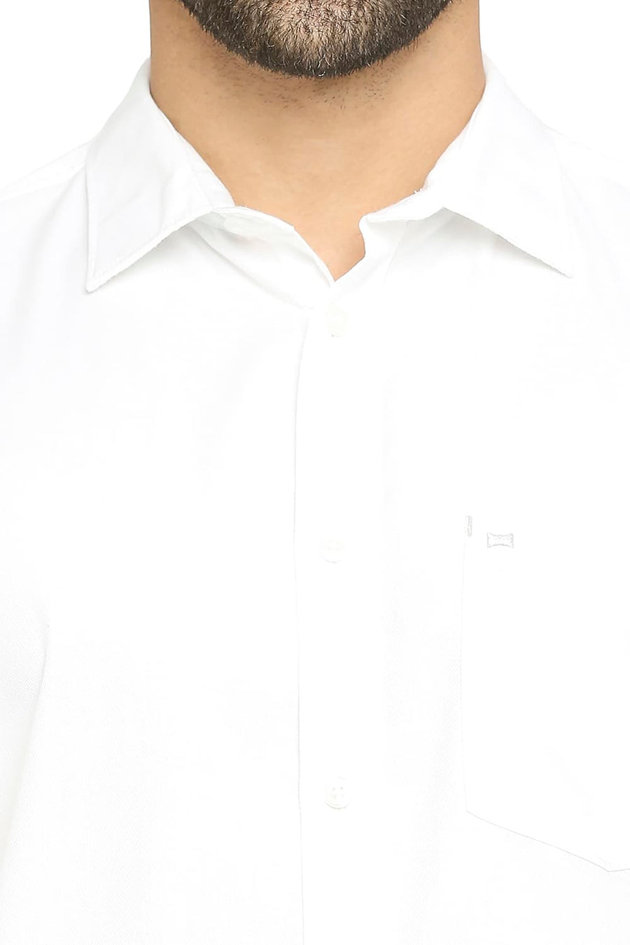 BASICS SLIM FIT BRIGHT WHITE COTTON POLYESTER CAVALARY TWILL SHIRT