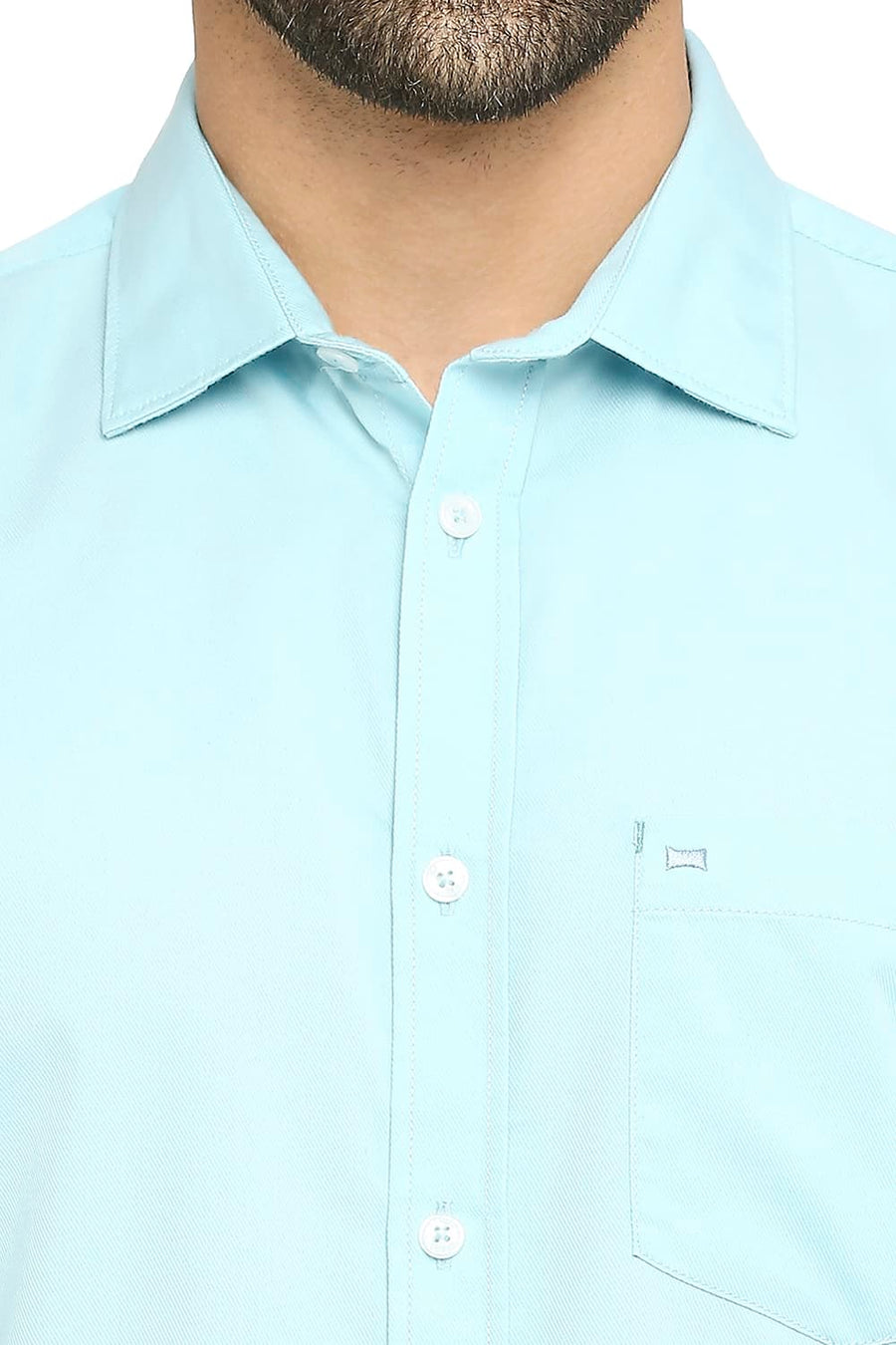BASICS SLIM FIT ICEO BLUE COTTON POLYESTER CAVALARY TWILL SHIRT