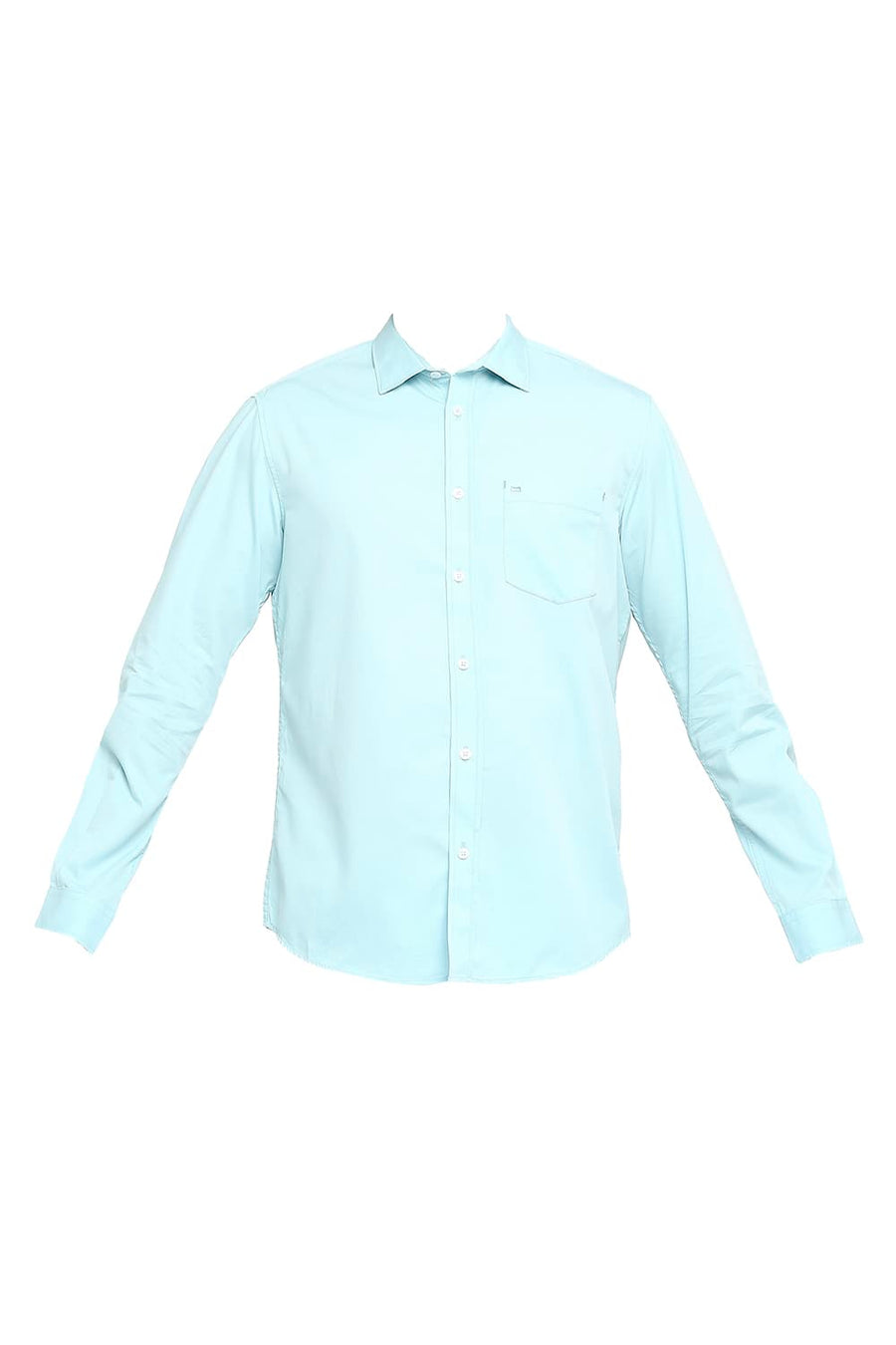BASICS SLIM FIT ICEO BLUE COTTON POLYESTER CAVALARY TWILL SHIRT