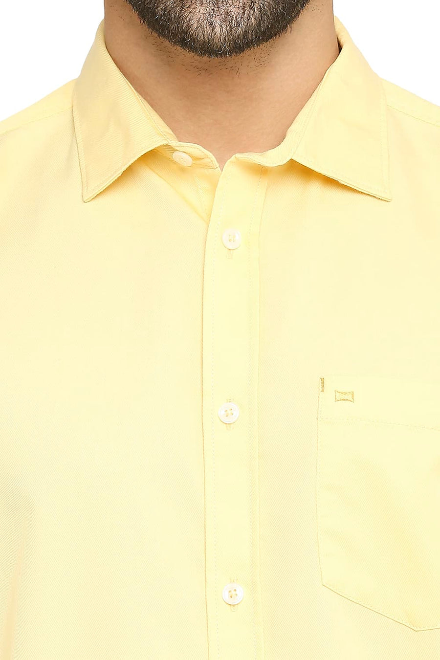 BASICS SLIM FIT RATTAN YELLOW COTTON POLYESTER CAVALARY TWILL SHIRT