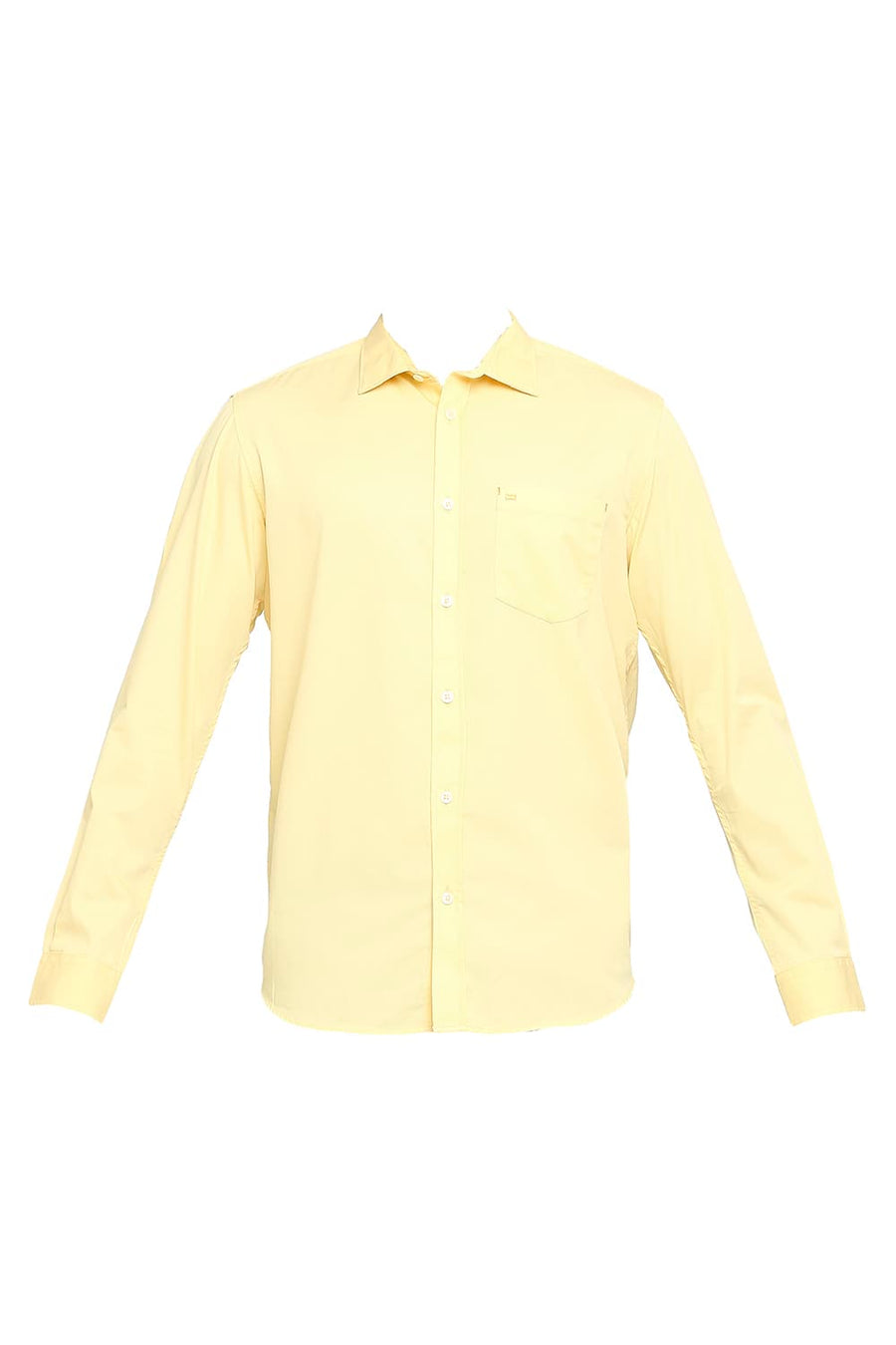 BASICS SLIM FIT RATTAN YELLOW COTTON POLYESTER CAVALARY TWILL SHIRT