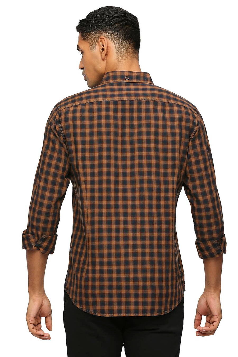 BASICS SLIM FIT VINTAGE KHAKI COTTON TWILL CHECKS SHIRT