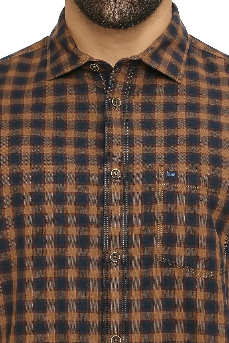 BASICS SLIM FIT COTTON TWILL CHECKS HALFSLEEVES SHIRT