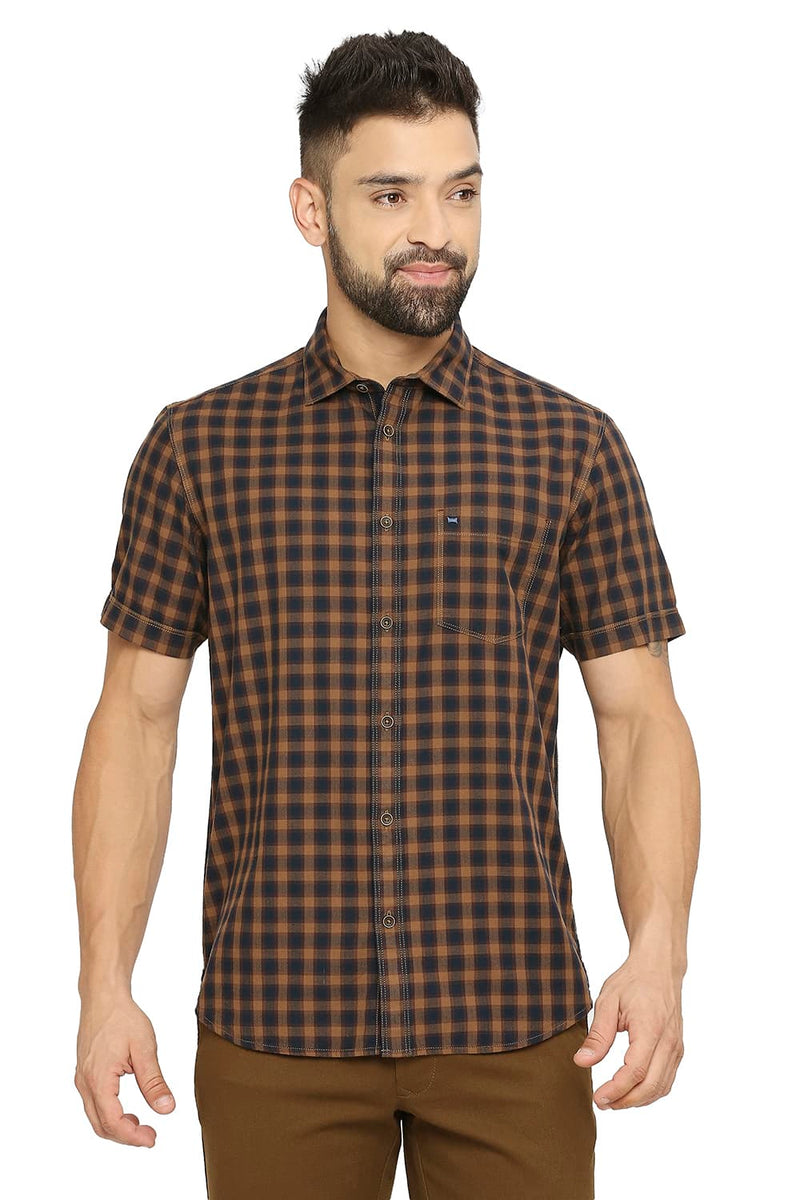 BASICS SLIM FIT COTTON TWILL CHECKS SHIRT