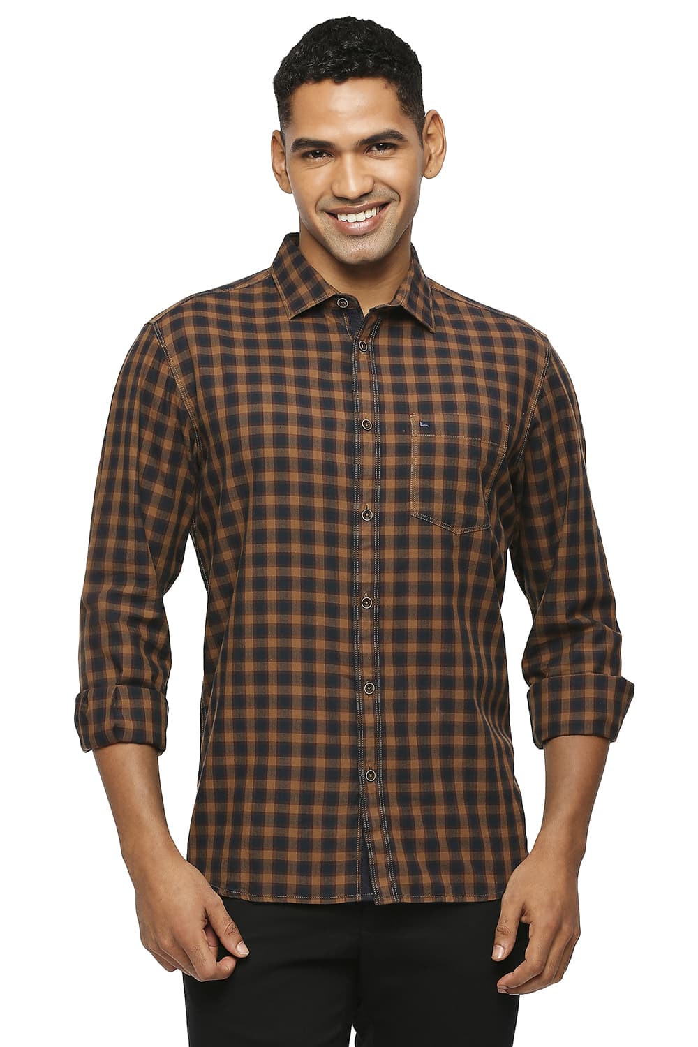 BASICS SLIM FIT COTTON TWILL CHECKS SHIRT