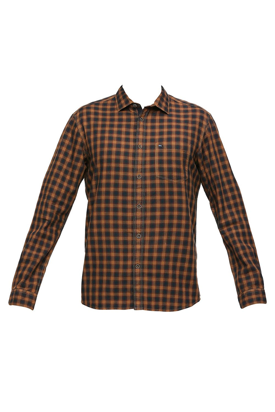 BASICS SLIM FIT VINTAGE KHAKI COTTON TWILL CHECKS SHIRT