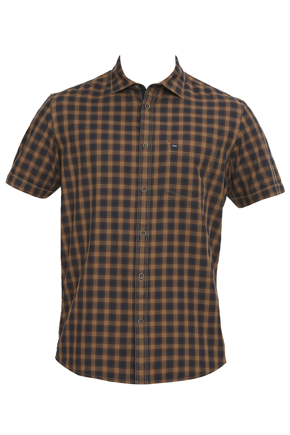 BASICS SLIM FIT COTTON TWILL CHECKS HALFSLEEVES SHIRT