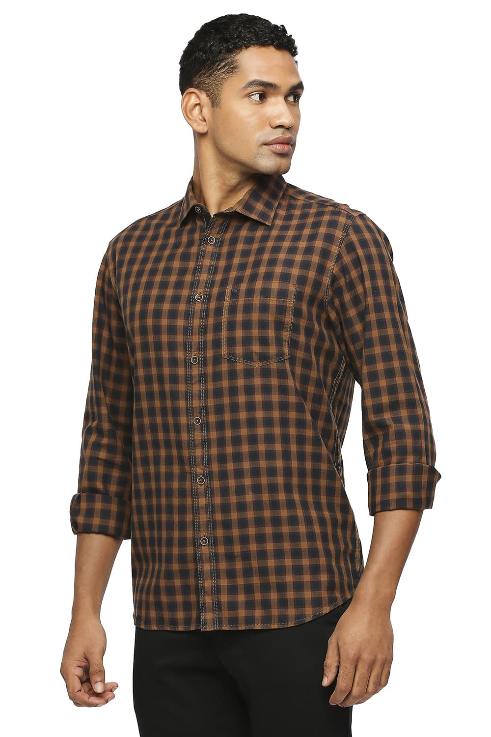 BASICS SLIM FIT COTTON TWILL CHECKS SHIRT