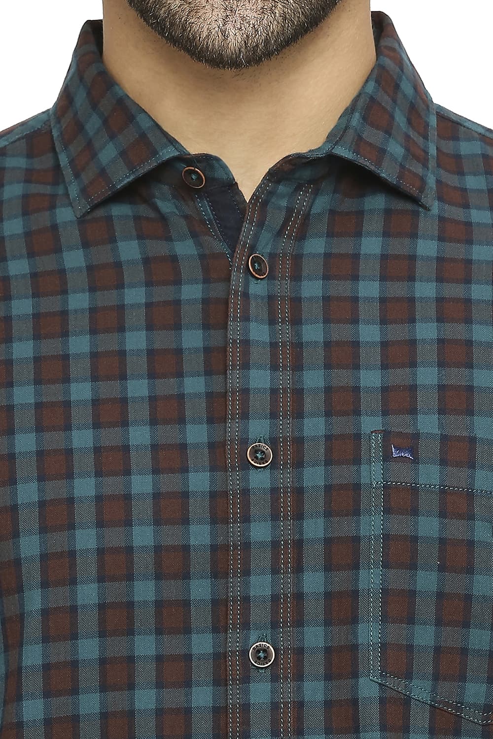 BASICS SLIM FIT COTTON TWILL CHECKS SHIRT