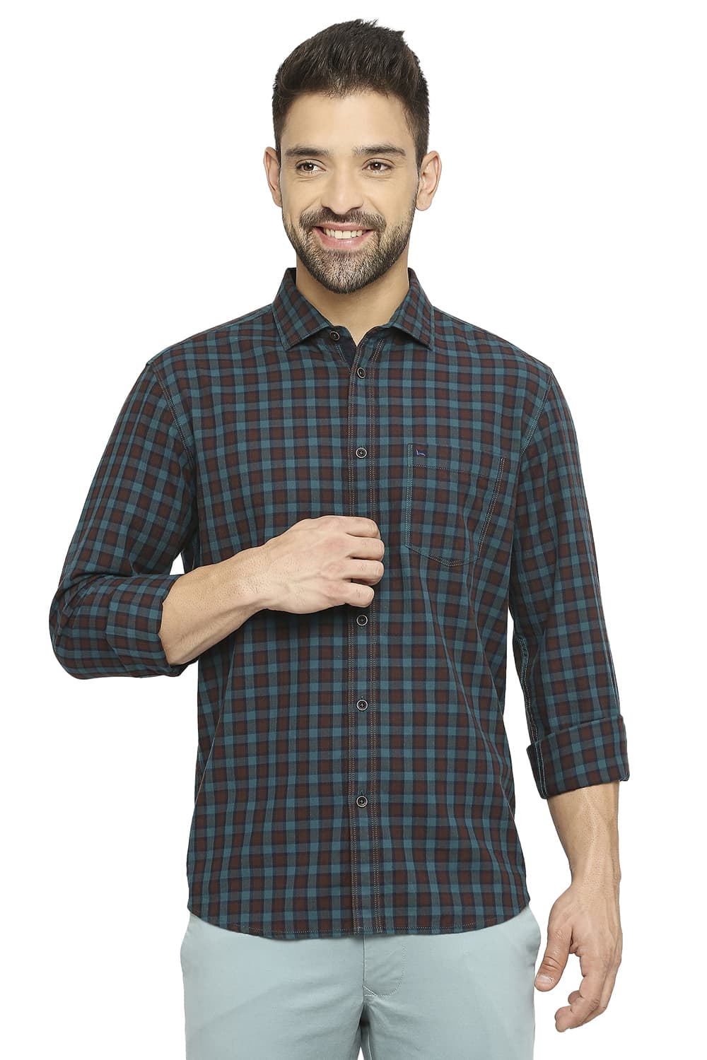 BASICS SLIM FIT COTTON TWILL CHECKS SHIRT