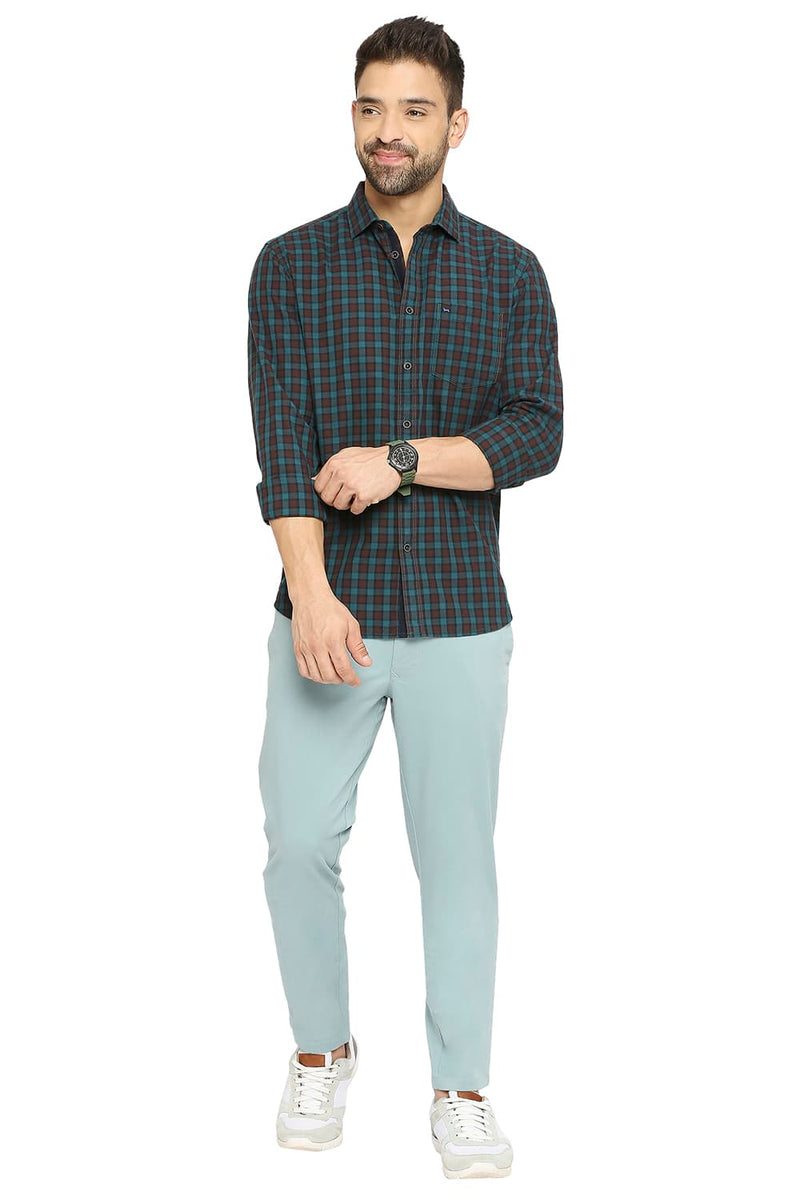 BASICS SLIM FIT COTTON TWILL CHECKS SHIRT