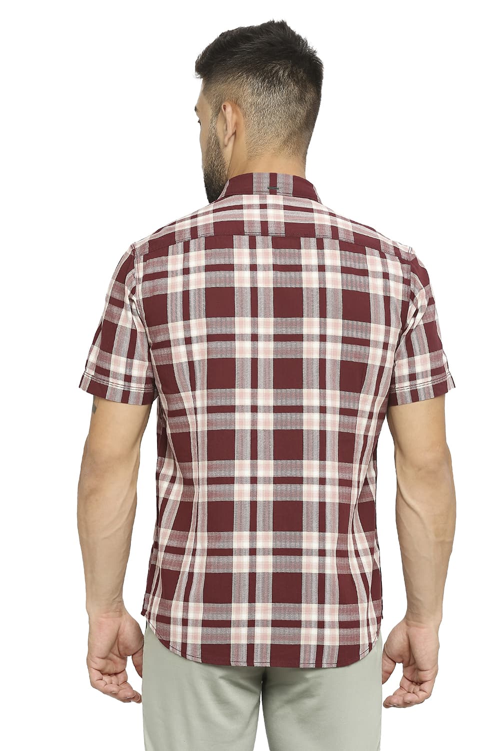 BASICS SLIM FIT COTTON TWILL CHECKS HALFSLEEVES SHIRT